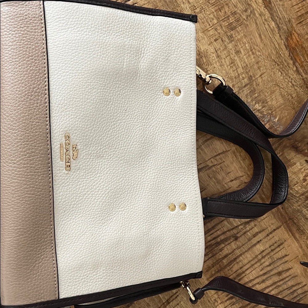 Coach Leather Tote Bag - Cream and Brown